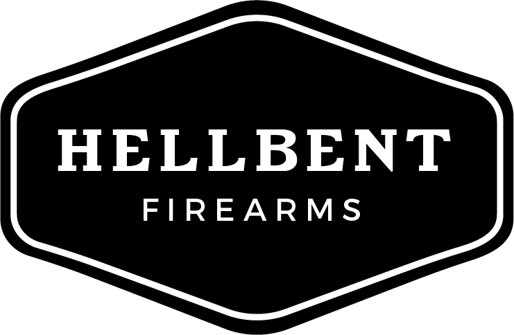 A black and white logo for hellbent firearms.